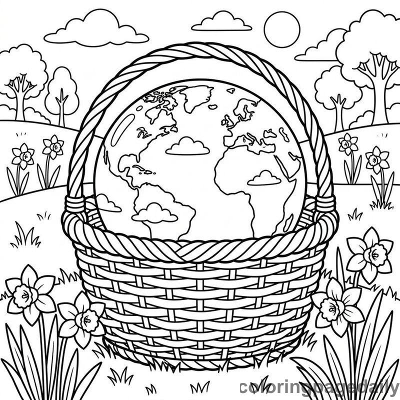 Magical Earth Globe Basket - Daily printable coloring page in Scenery category