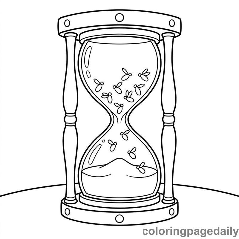 Magical Firefly Hourglass Meadow - Daily printable coloring page in Scenery category