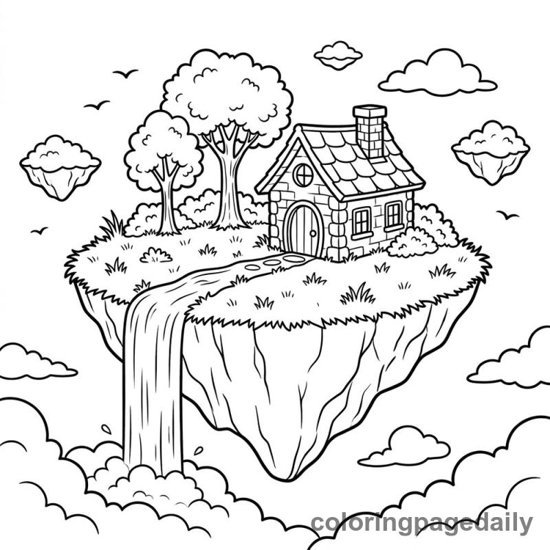 Magical Floating Island - Daily printable coloring page in Scenery category