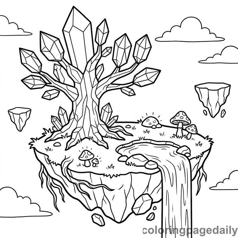 Magical Floating Island - Daily printable coloring page in Scenery category