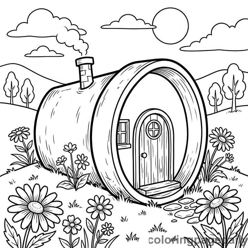 Magical Flower Pot House - Daily printable coloring page in Scenery category