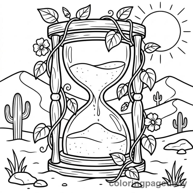 Magical Giant Hourglass - Daily printable coloring page in Scenery category