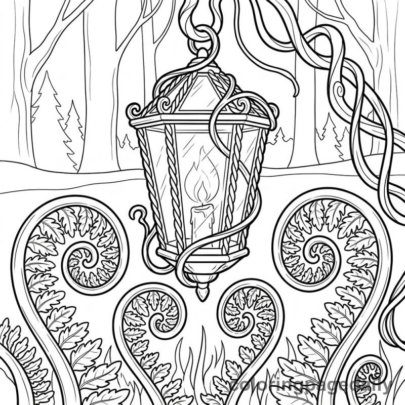 Magical Glowing Vine Lantern - Daily printable coloring page in Scenery category