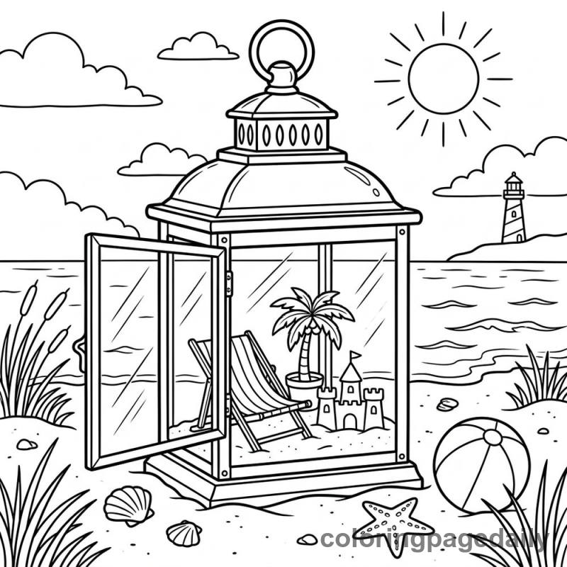 Magical Lantern Beach Cabana - Daily printable coloring page in Scenery category