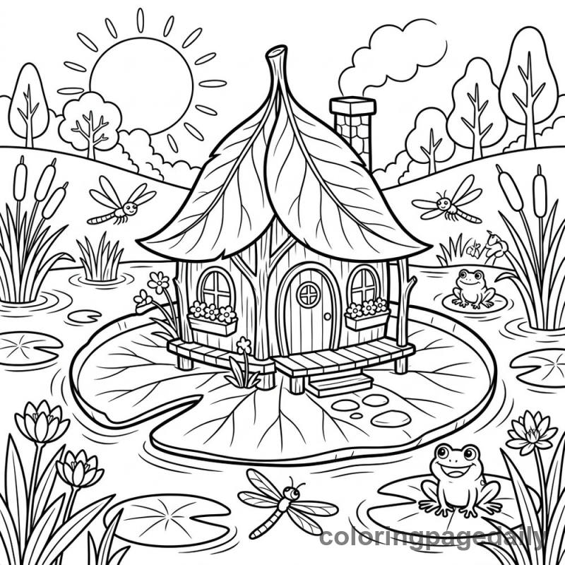 Magical Lily Pad Cottage - Daily printable coloring page in Scenery category