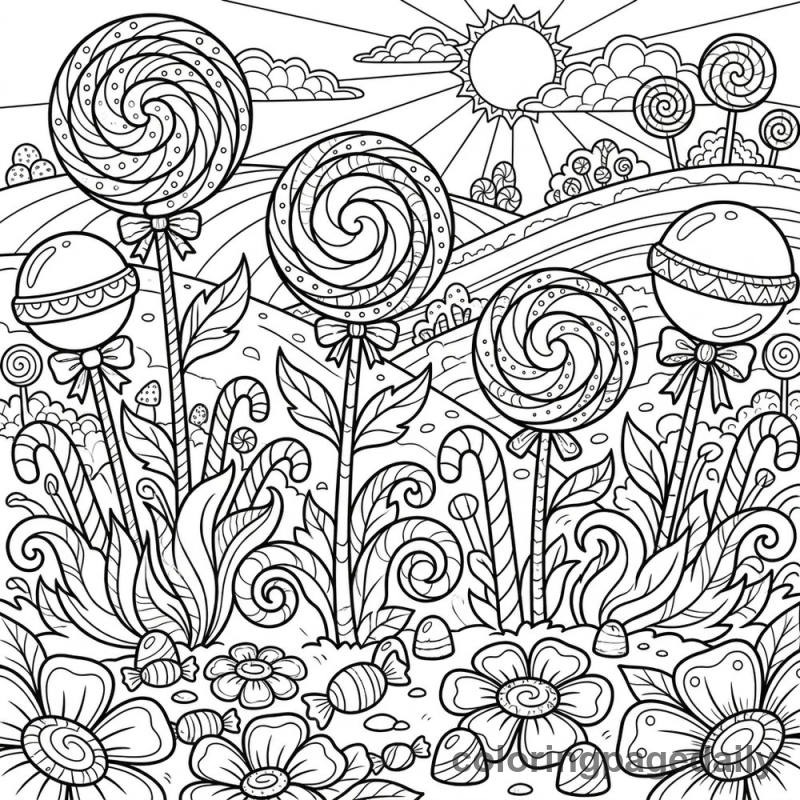 Magical Lollipop Garden - Daily printable coloring page in Scenery category