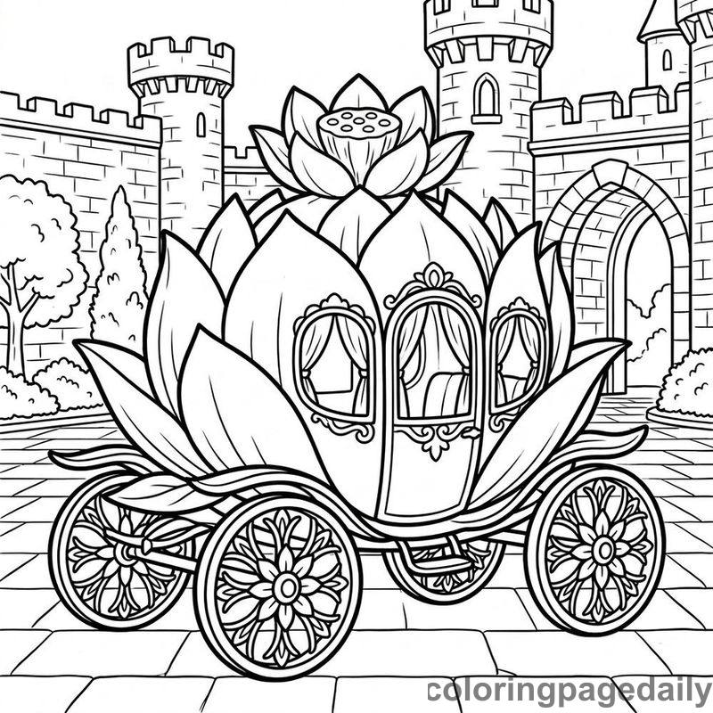 Magical Lotus Flower Carriage - Daily printable coloring page in Fairy Tales category