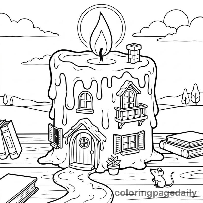 Magical Melting Candle Home - Daily printable coloring page in Scenery category