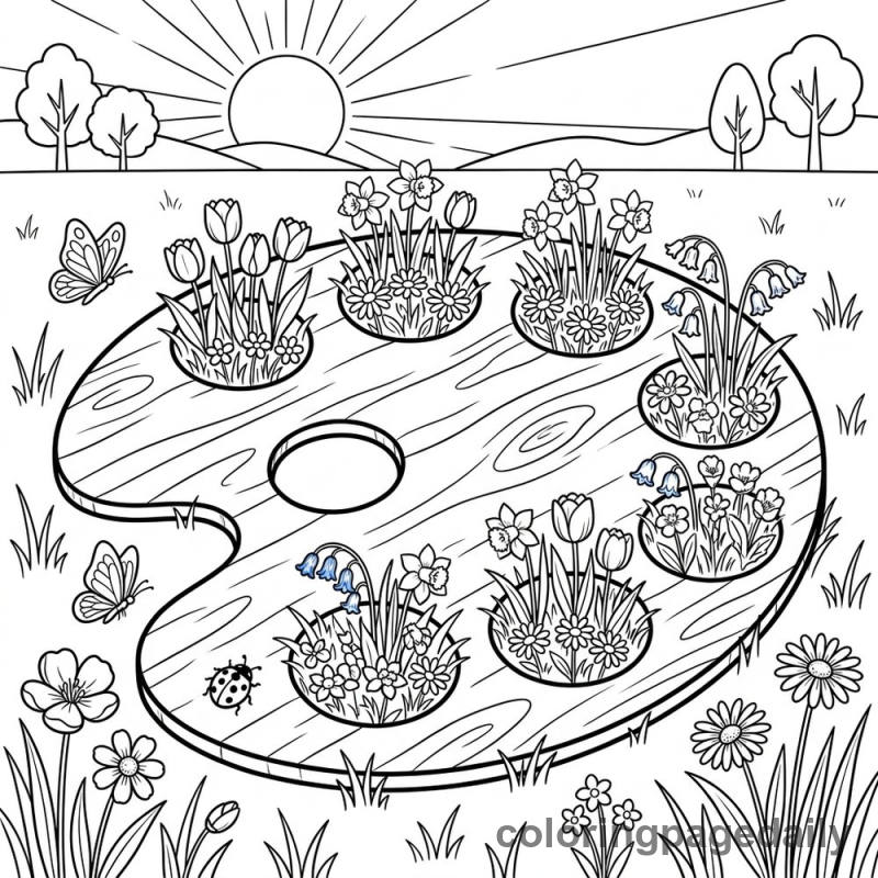 Magical Paint Palette Garden - Daily printable coloring page in Scenery category