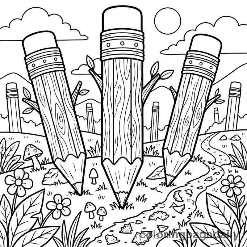 Magical Pencil Forest - Daily printable coloring page in Scenery category
