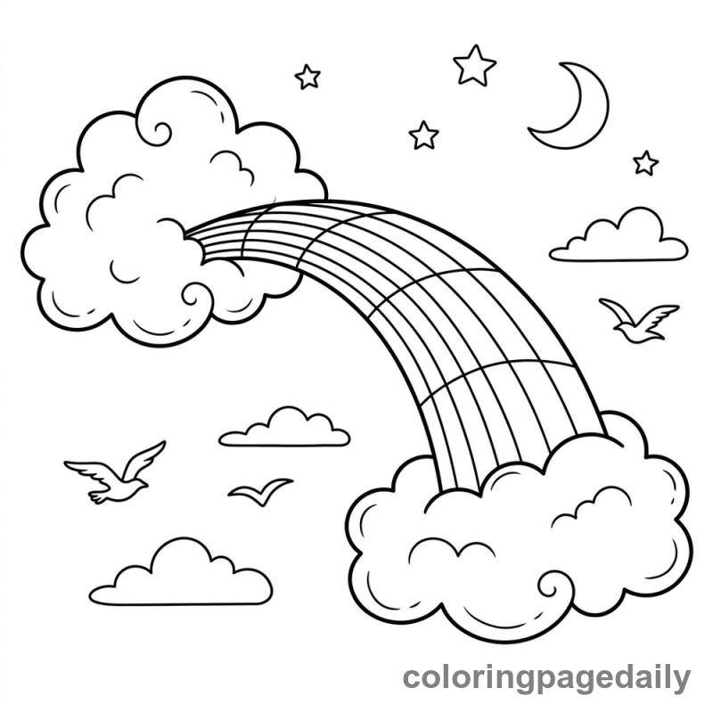 Journey on the Rainbow Bridge - Daily printable coloring page in Scenery category