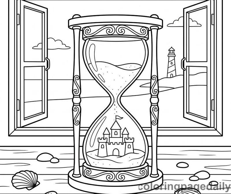 Magical Sandcastle Hourglass - Daily printable coloring page in Fairy Tales category
