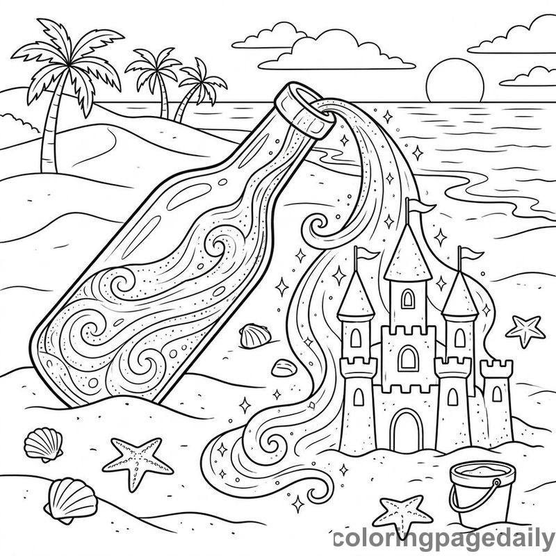 Magical Sea Glass Sandcastle - Daily printable coloring page in Scenery category