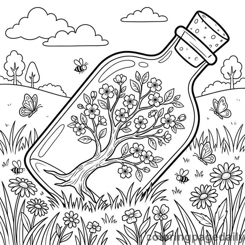 Magical Sideways Bottle Greenhouse - Daily printable coloring page in Scenery category