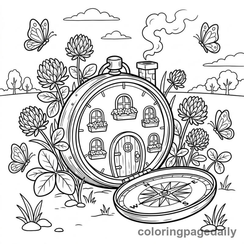 Magical Spring Compass House - Daily printable coloring page in Scenery category