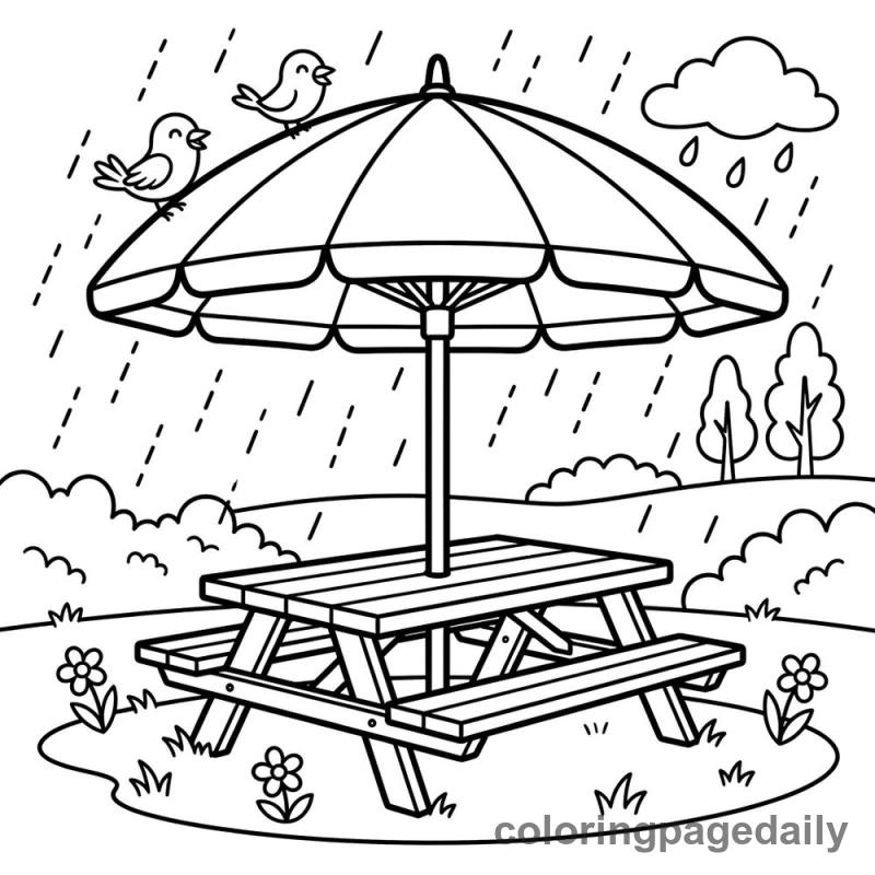 Magical Spring Umbrella Gazebo - Daily printable coloring page in Scenery category