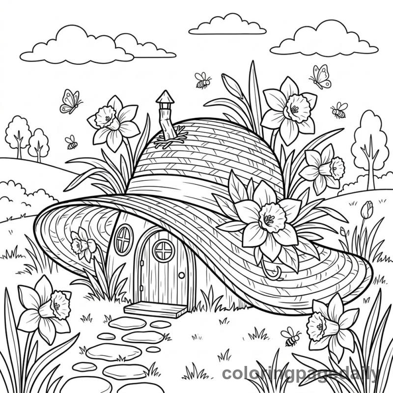Magical Sun Hat House - Daily printable coloring page in Scenery category