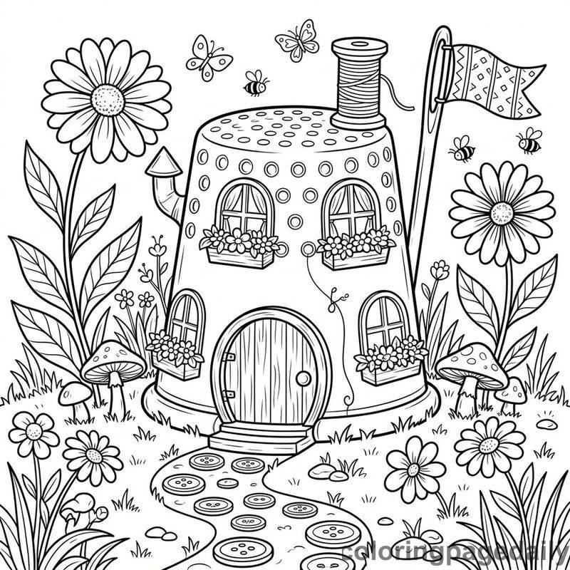 Magical Thimble House - Daily printable coloring page in Scenery category