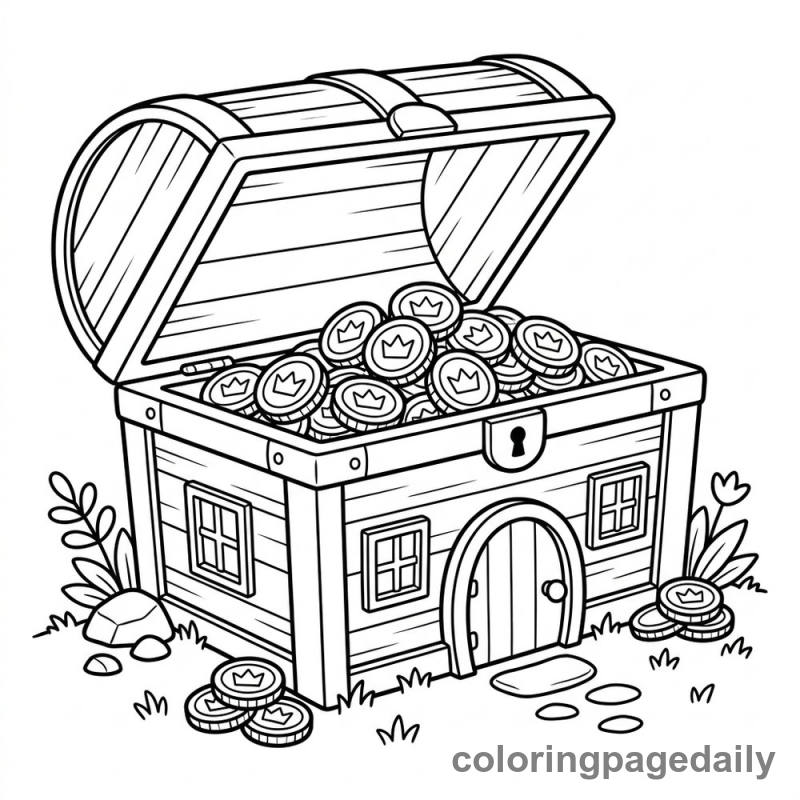 Magical Treasure Chest House - Daily printable coloring page in Scenery category