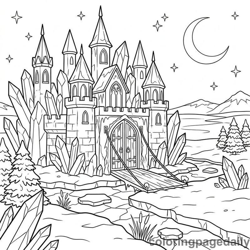 Magical Winter Ice Castle - Daily printable coloring page in Winter and Snow Season category