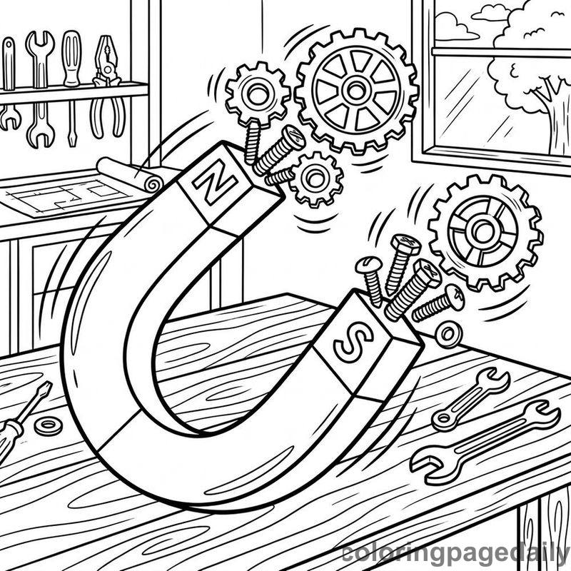 Magnet Attracting Metal Gears - Daily printable coloring page in Robots and STEM category