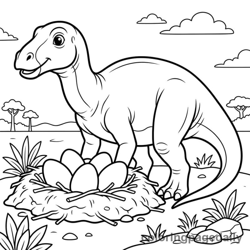 Maiasaura Dinosaur Nest - Daily printable coloring page in Dinosaur category