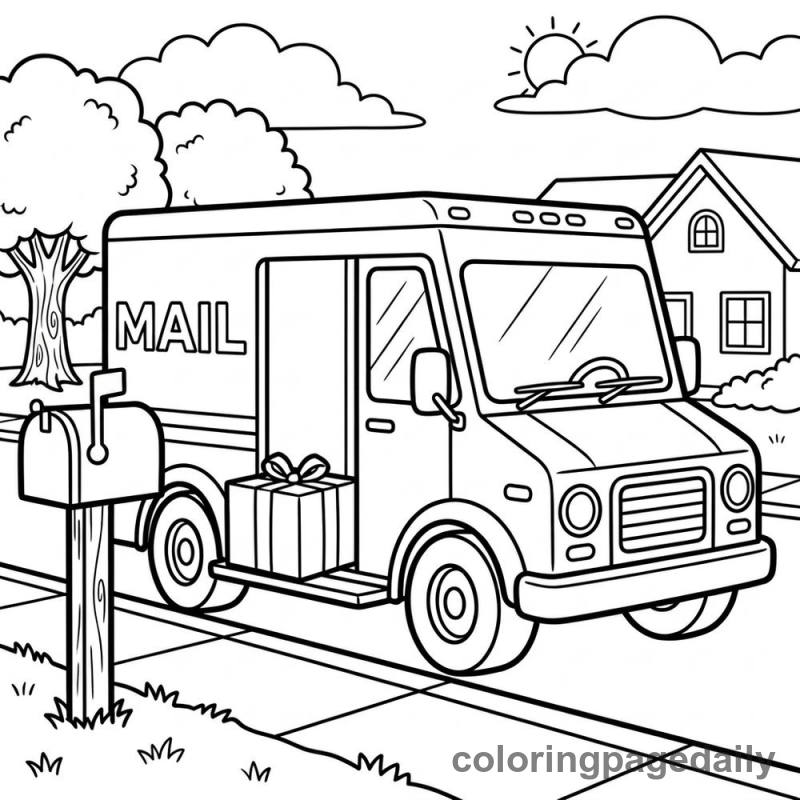 Mail Truck Delivery - Daily printable coloring page in Vehicle category