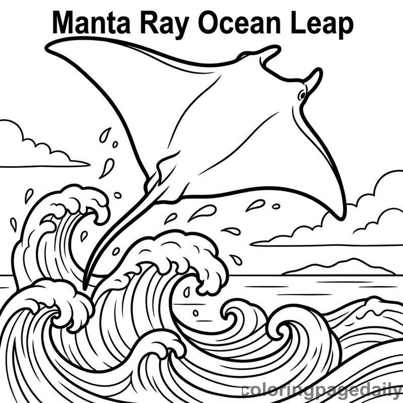 Manta Ray Ocean Leap - Daily printable coloring page in Ocean and Underwater Life category