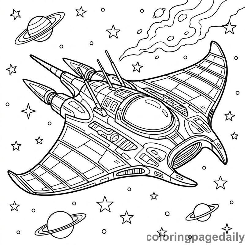 Manta Ray Space Vessel - Daily printable coloring page in Space category