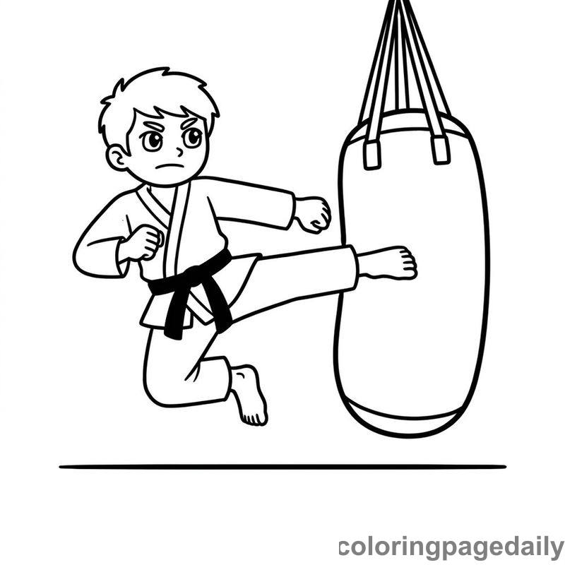 Martial Arts Flying Kick - Daily printable coloring page in Sports category