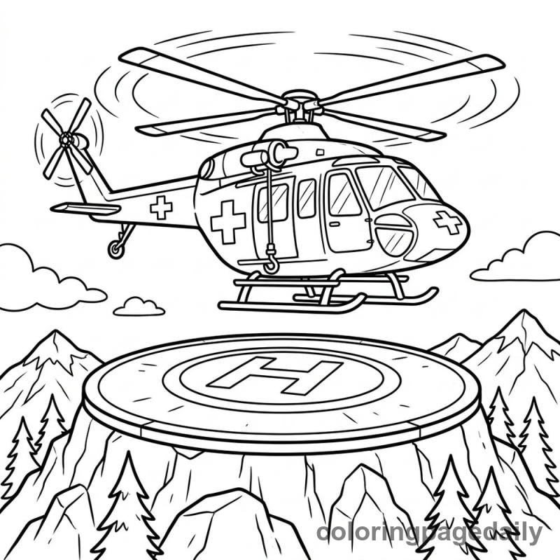 Medical Rescue Helicopter Hovering - Daily printable coloring page in Vehicle category