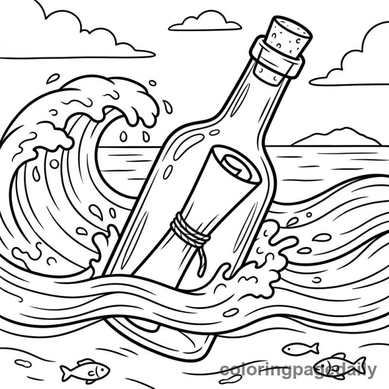 Message in a Bottle - Daily printable coloring page in Ocean and Underwater Life category