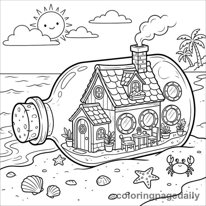 Message in a Bottle House - Daily printable coloring page in Scenery category