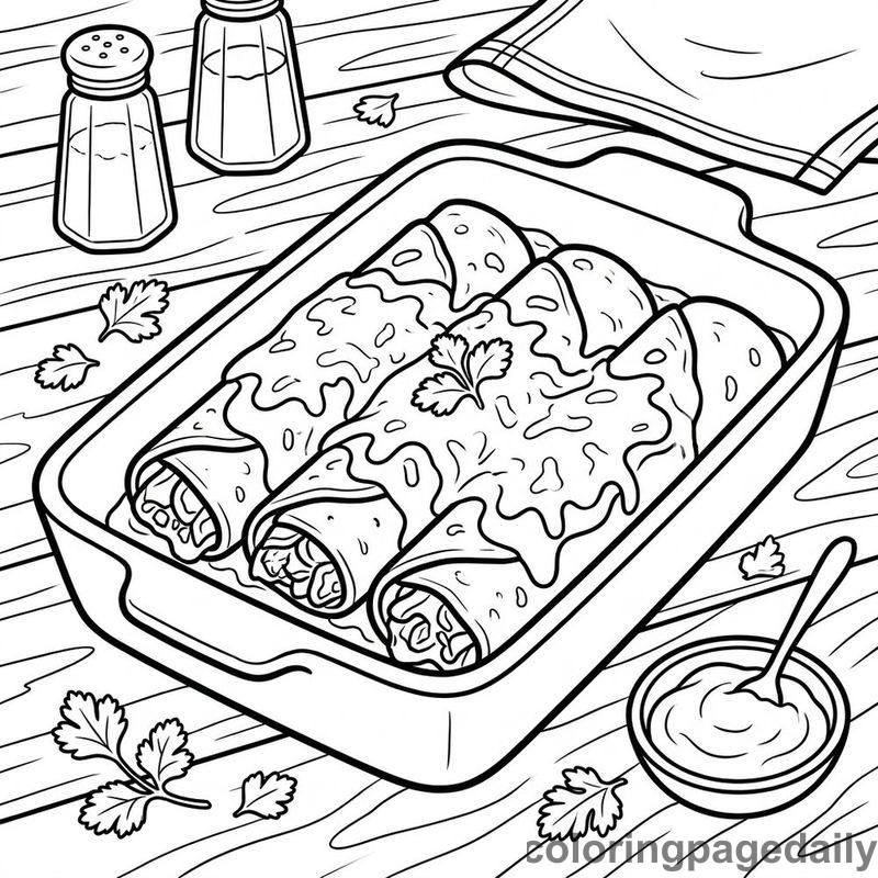 Mexican Baked Enchiladas Dish - Daily printable coloring page in Food category
