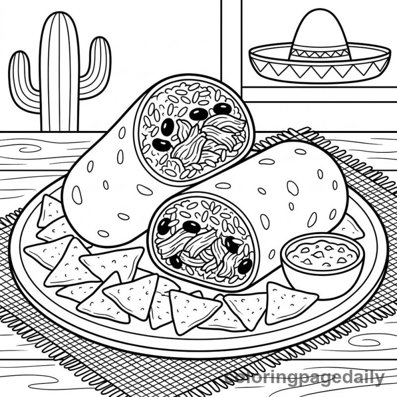 Mexican Burrito Plate - Daily printable coloring page in Food category
