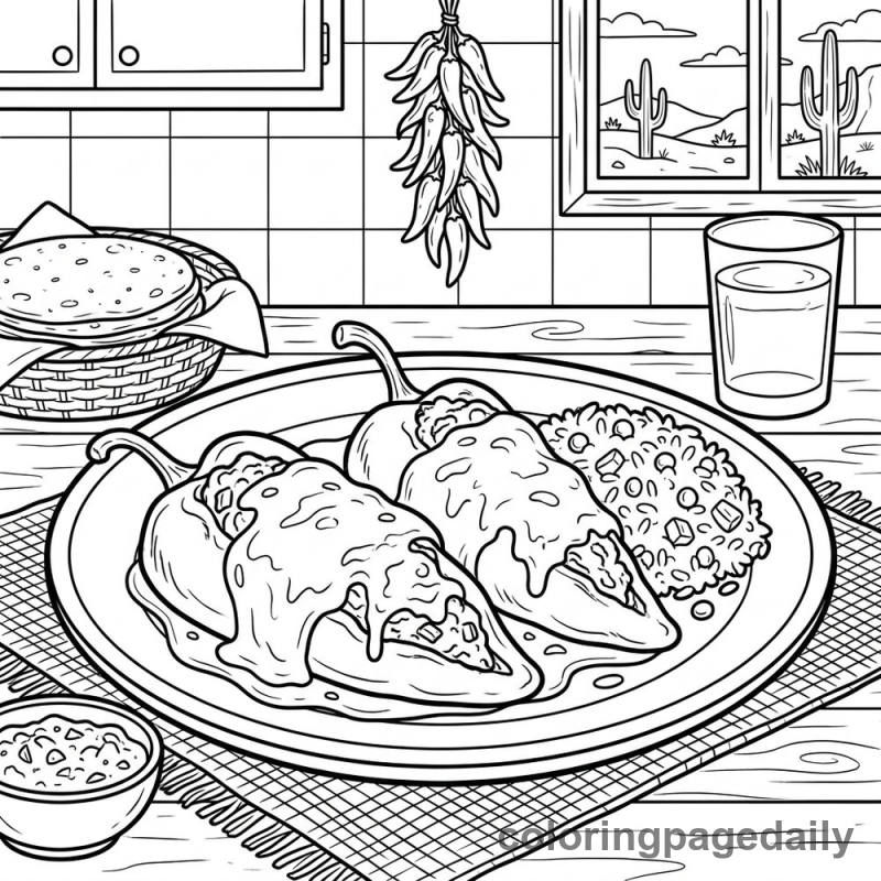 Mexican Chiles Rellenos - Daily printable coloring page in Food category