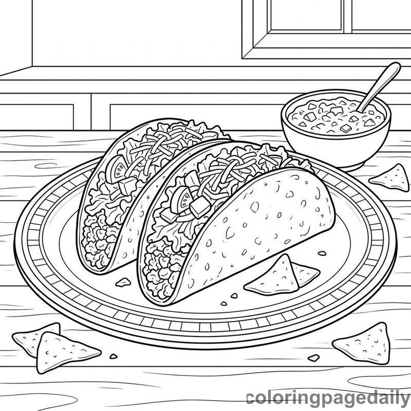 Mexican Hard Shell Tacos - Daily printable coloring page in Food category