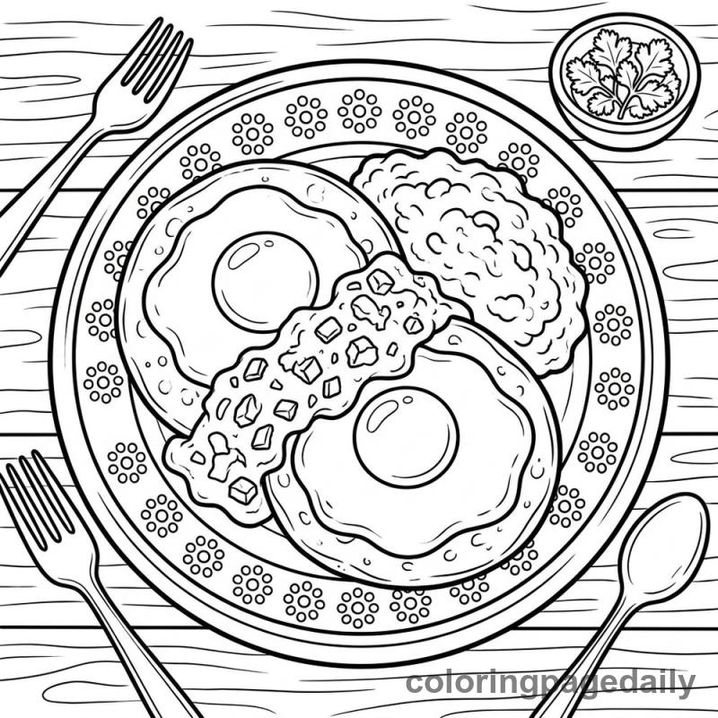 Mexican Huevos Rancheros Plate - Daily printable coloring page in Food category