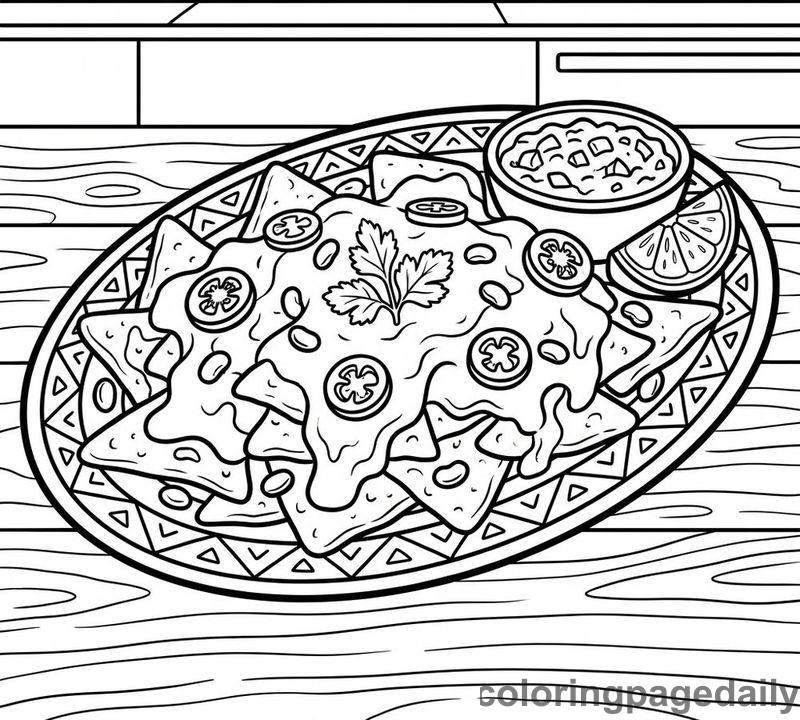 Mexican Nachos Platter - Daily printable coloring page in Food category