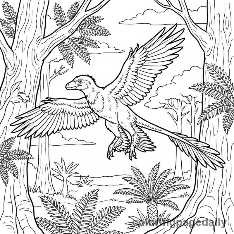 Microraptor Gliding Flight - Daily printable coloring page in Dinosaur category