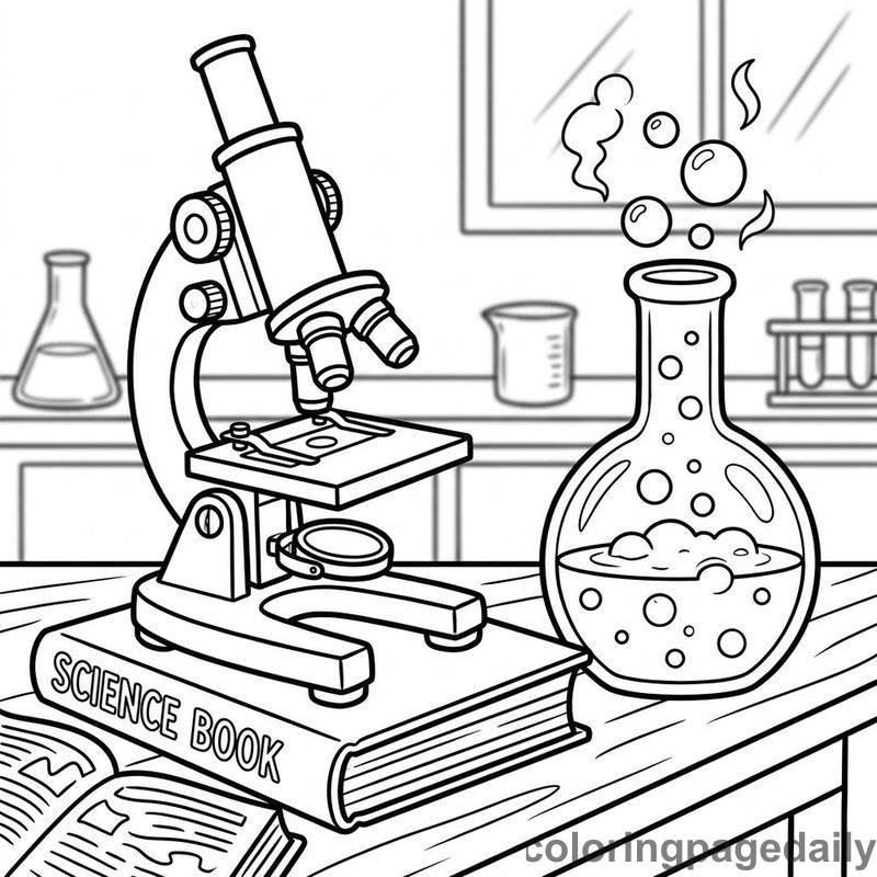 Microscope And Bubbling Flask - Daily printable coloring page in Robots and STEM category