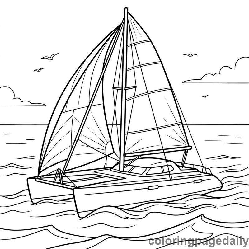 Modern Catamaran Sailboat Racing - Daily printable coloring page in Vehicle category