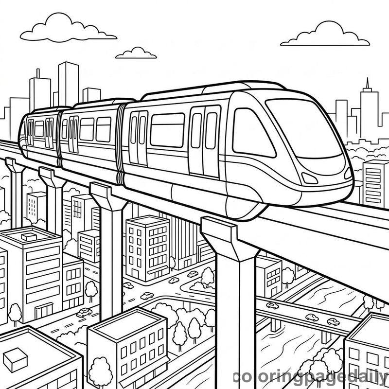 Monorail City Ride - Daily printable coloring page in Vehicle category
