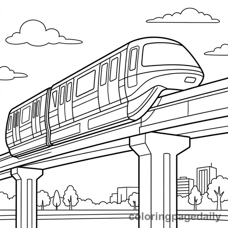 Monorail Train Gliding - Daily printable coloring page in Vehicle category