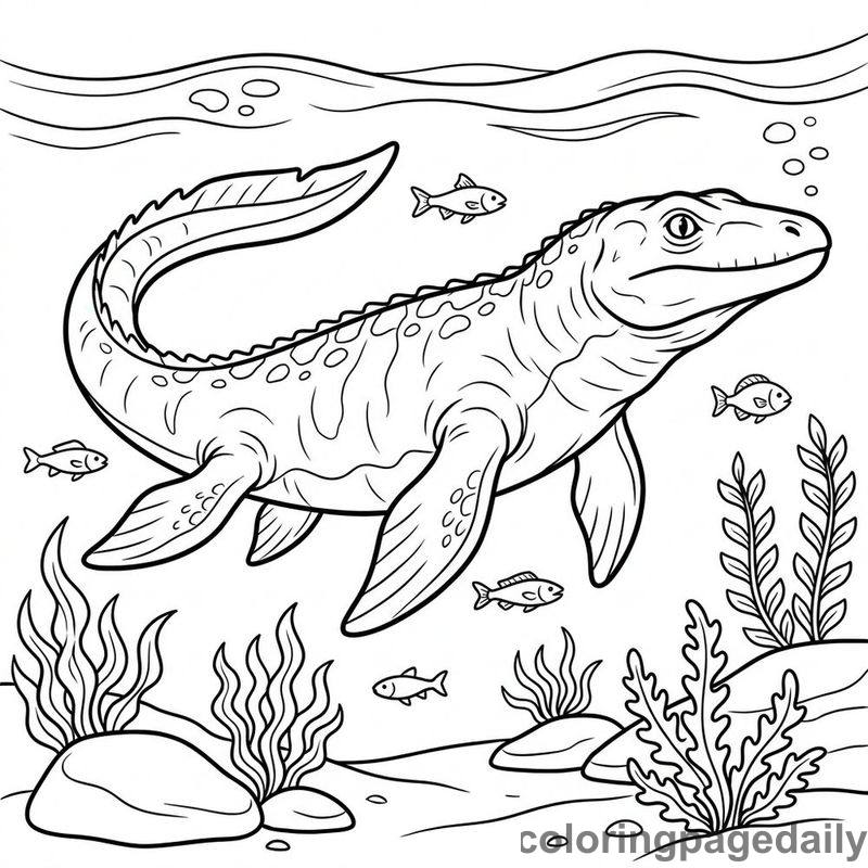 Mosasaurus Ocean Swimmer - Daily printable coloring page in Dinosaur category