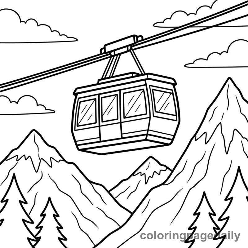 Mountain Cable Car - Daily printable coloring page in Vehicle category