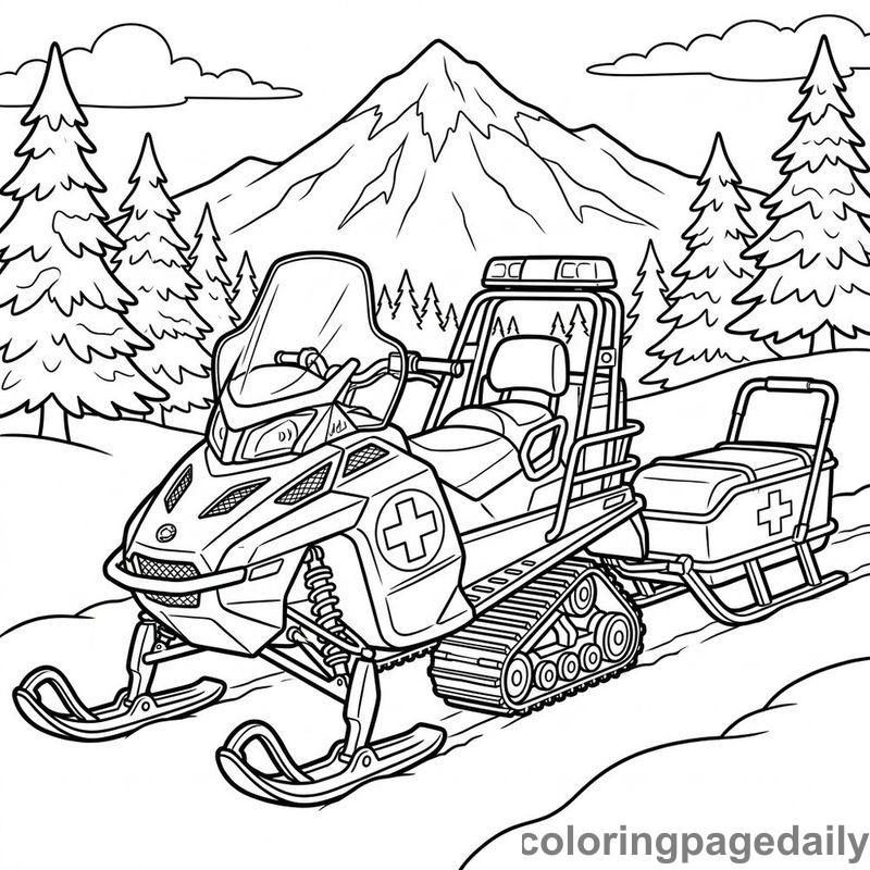 Mountain Rescue Snowmobile - Daily printable coloring page in Vehicle category