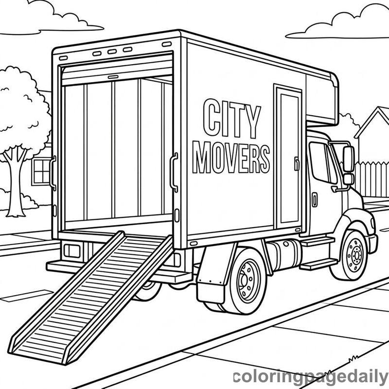 Moving Truck With Extended Ramp - Daily printable coloring page in Vehicle category