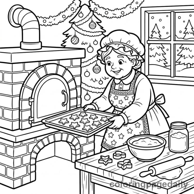 Mrs. Claus Bakes Christmas Cookies - Daily printable coloring page in Christmas category