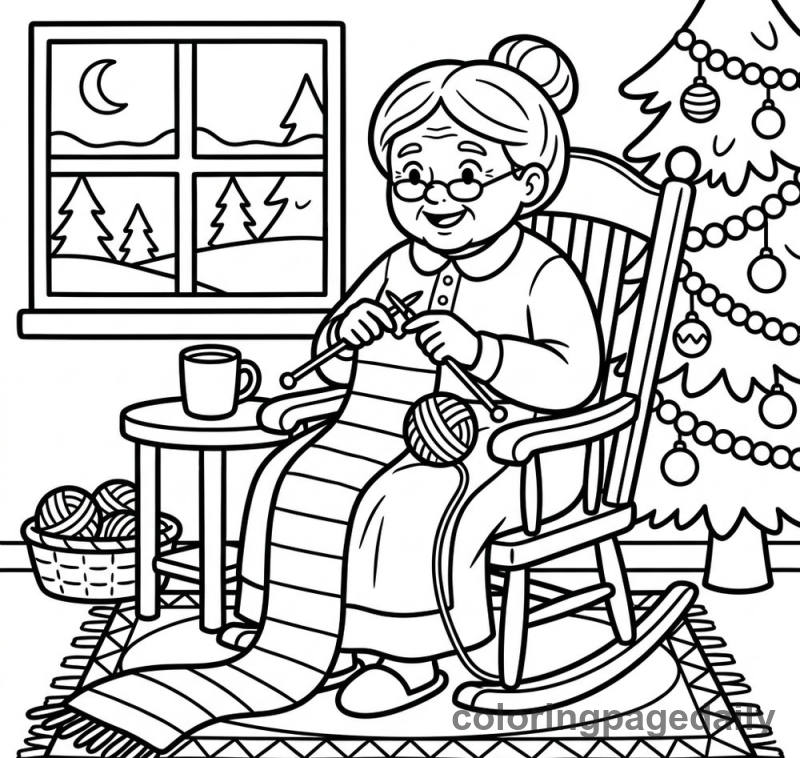 Mrs Claus Knitting - Daily printable coloring page in Christmas category